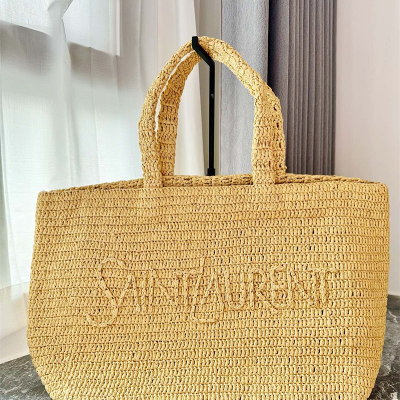 Saint Laurent Rive Gauche raffia tote bag.