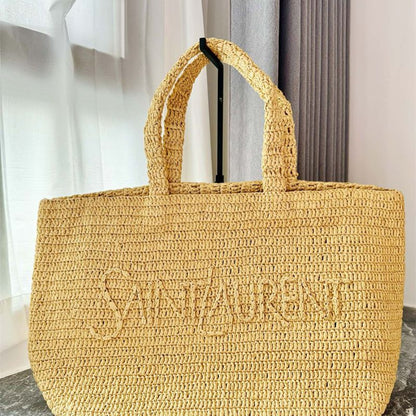 Saint Laurent Rive Gauche raffia tote bag.