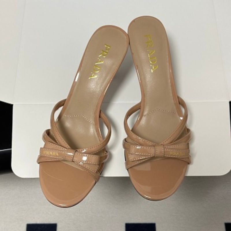 Prada Vernice Patent Leather Bow Mule Sandals
