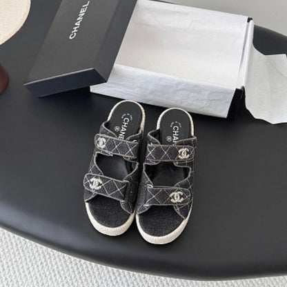 Chanel Quilted Denim Dad Sandals from the Cruise 2022