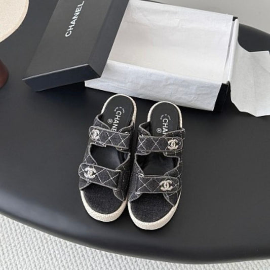 Chanel Quilted Denim Dad Sandals from the Cruise 2022