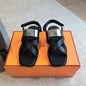 Hermès Empire Flat Sandals in noir (black) calfskin