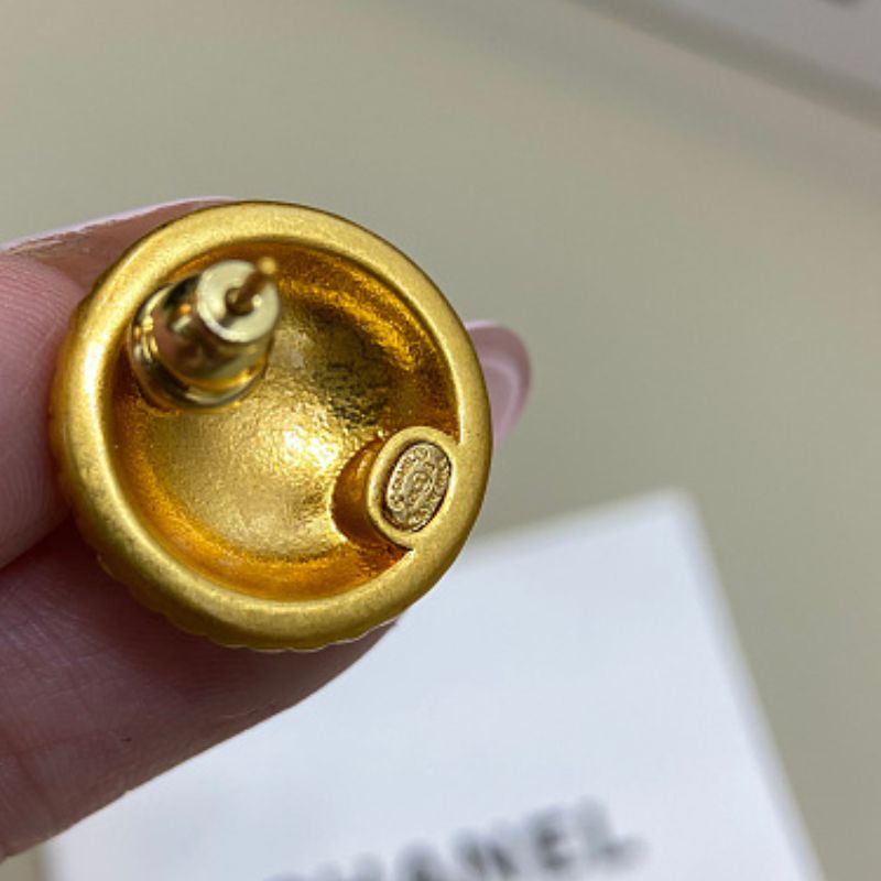 Chanel Quilted Mesh CC Button Stud Earrings