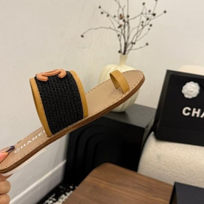 Chanel Grosgrain and Leather CC Thong Sandals,