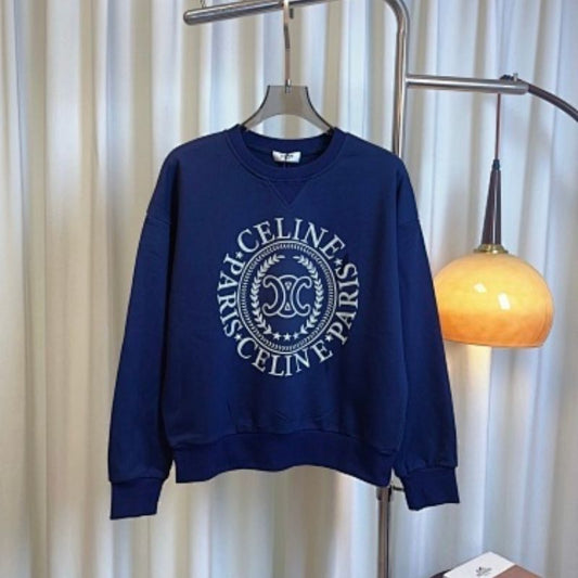 Celine Blason Loose Sweatshirt in Cotton Fleece, in a navy blue
