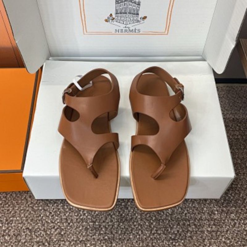 Hermès Karen Sandals in gold/caramel brown calfskin