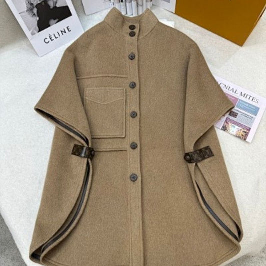 Celine Wool or Cashmere Poncho Coat with Leather Pockets,