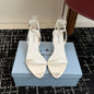 Prada Triangle-Logo Pointed Ankle-Strap Sandals in white