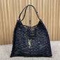 Saint Laurent Oxalis Shoulder Bag raffia macramé in black.