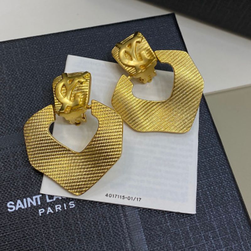 Saint Laurent (YSL) ribbed logo doorknocker hoop earrings,