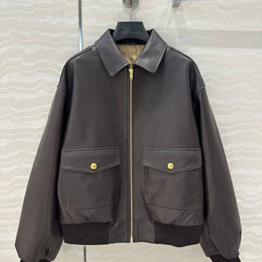 Celine Loose Aviator Blouson Jacket in Soft Lambskin.