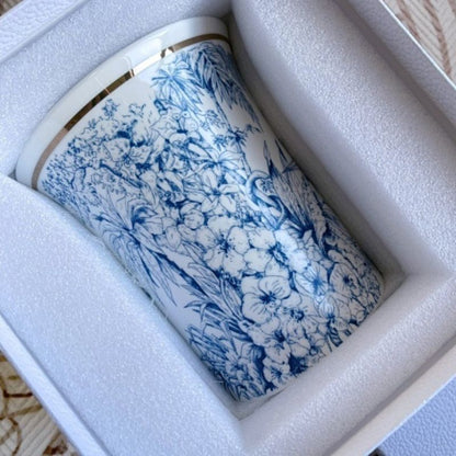 Dior Maison collection the iconic Toile de Jouy motif in blue and white.