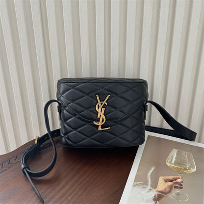 Saint Laurent June Box Bag in black quilted leather.