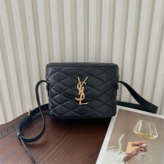 Saint Laurent June Box Bag in black quilted leather.