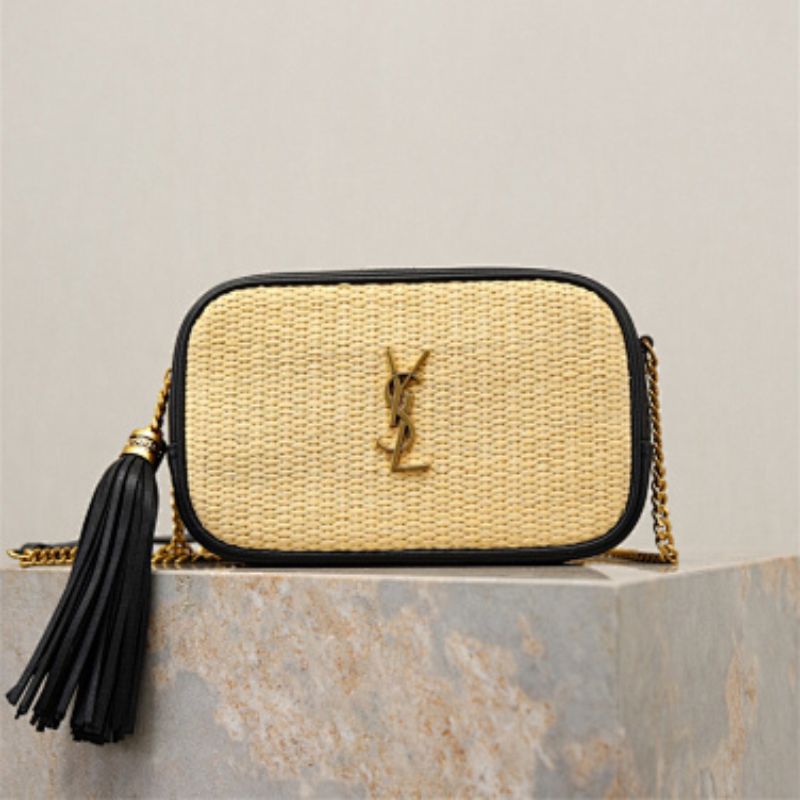 Saint Laurent Lou Mini YSL Monogram Raffia Camera Bag