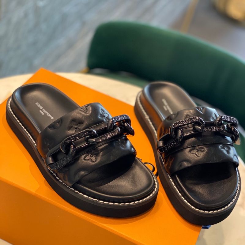 Louis Vuitton LV Sunset Flat Comfort Mule in black.