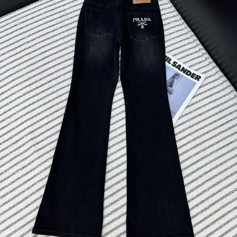 Prada black denim flared jeans.