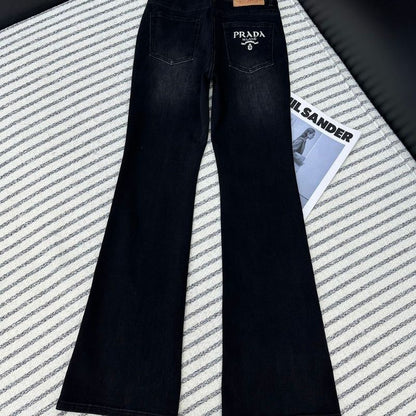 Prada black denim flared jeans.