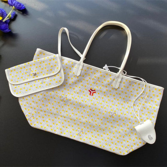 Goyard Saint Louis Claire Voie tote bag in white with a yellow interior