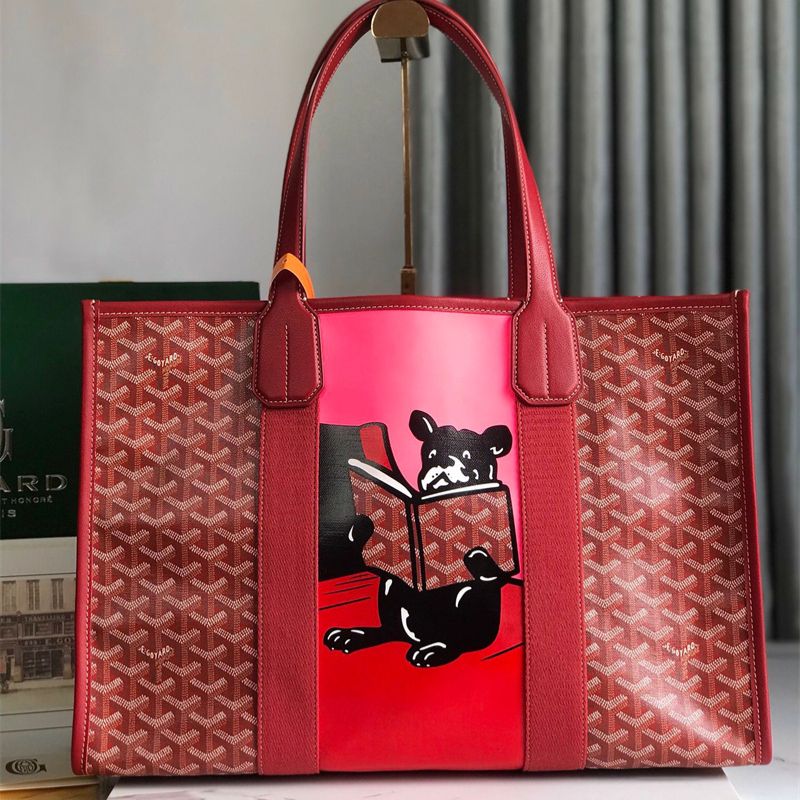 Goyard Villette MM tote bag in red Goyardine canvas.