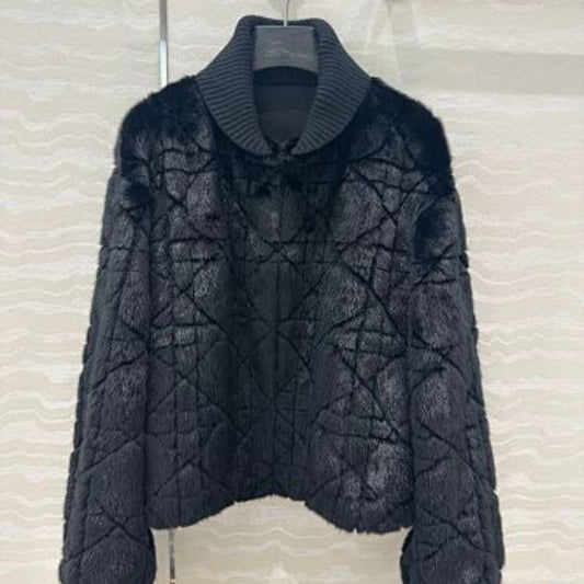 Christian Dior black mink fur jacket with a distinctive geometric