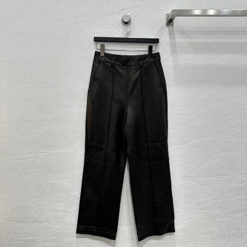 Hermès black, high-waisted, wide-leg faux leather trousers