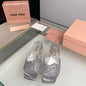 Miu Miu Silver Glitter Chunky-Heel Mules,