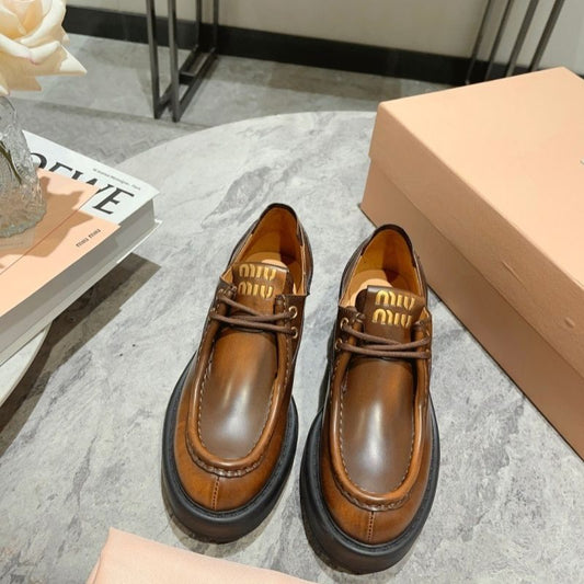Miu Miu Laced Fumé Leather Shoes,
