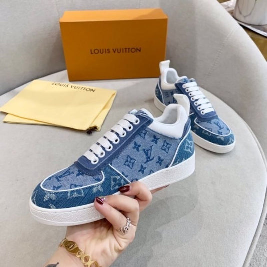Louis Vuitton Stellar Sneakers in blue monogram denim.