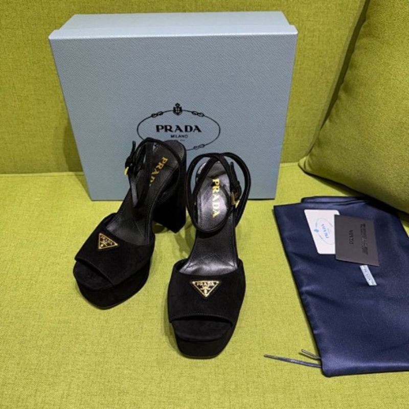 Prada Suede Platform Sandals in classic black ("Nero").