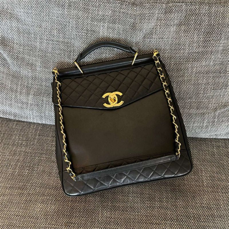 Chanel Vintage 1990 Quilted Briefcase Crossbody Bag.