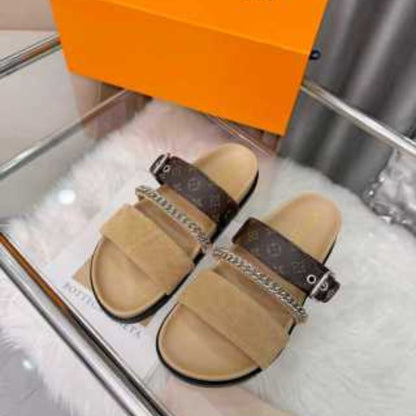 Louis Vuitton LV Vibe Comfort Mules in a beige