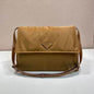 Prada Re-Nylon Large Padded Shoulder Bag in a caramel brown shade.