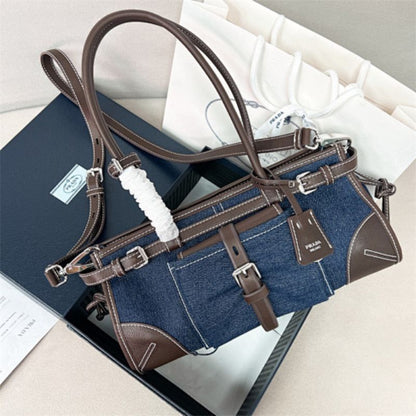 Prada Bonnie Medium Denim and Leather Handbag,