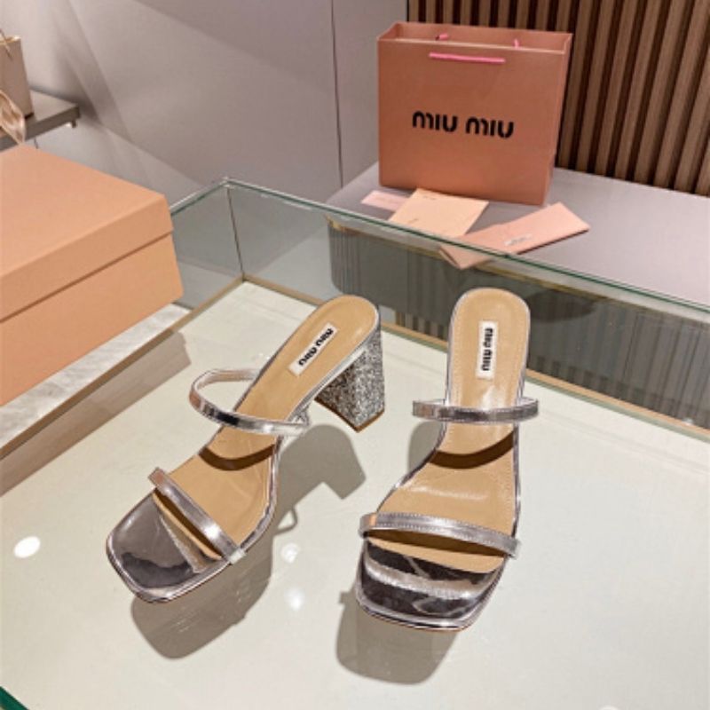 Miu Miu Glitter High Block Heel Sandal