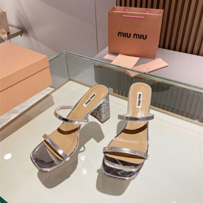 Miu Miu Glitter High Block Heel Sandal