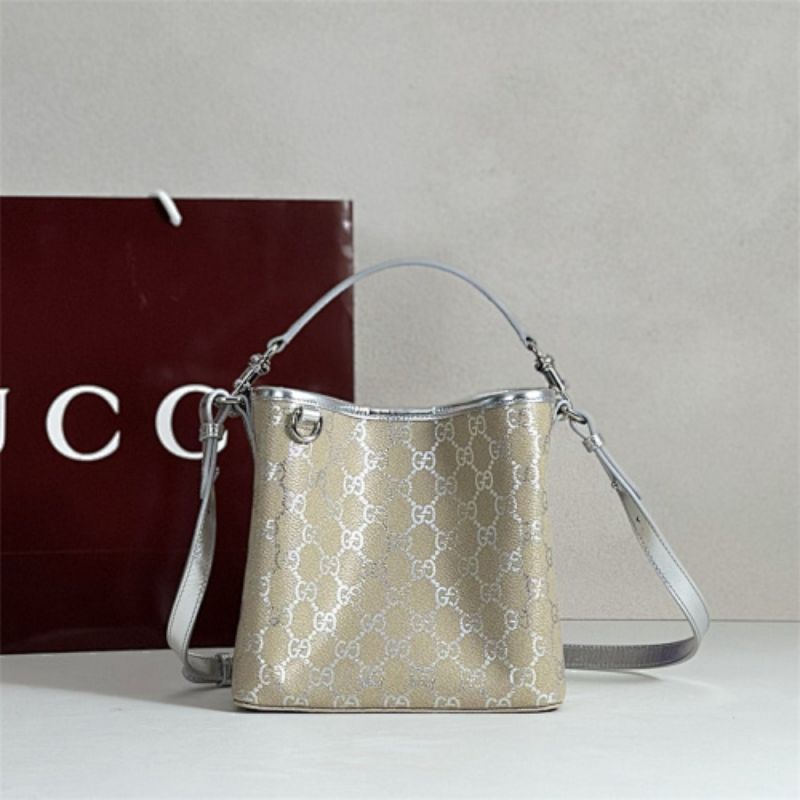 Gucci GG Emblem small bucket bag.