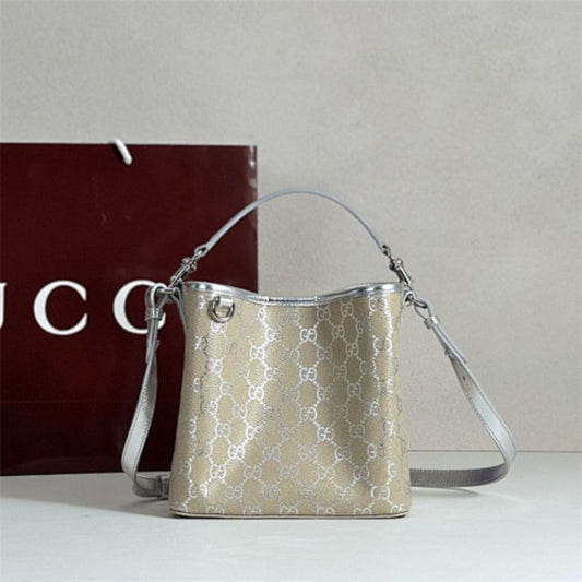 Gucci GG Emblem small bucket bag.