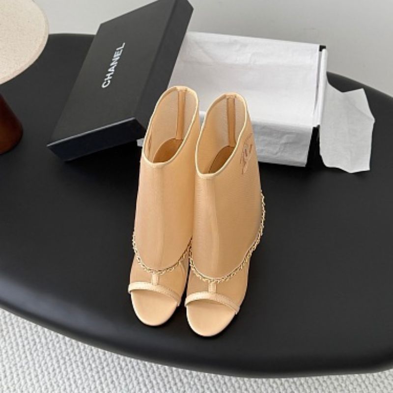 Chanel Mesh Peep-Toe Bootie Sandals