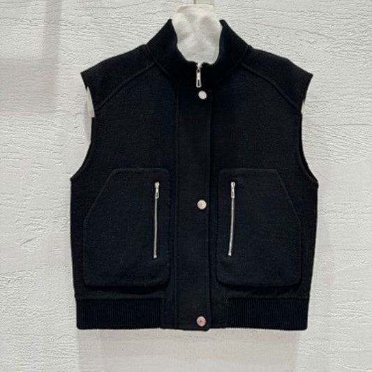 Hermès black sleeveless short bomber jacket