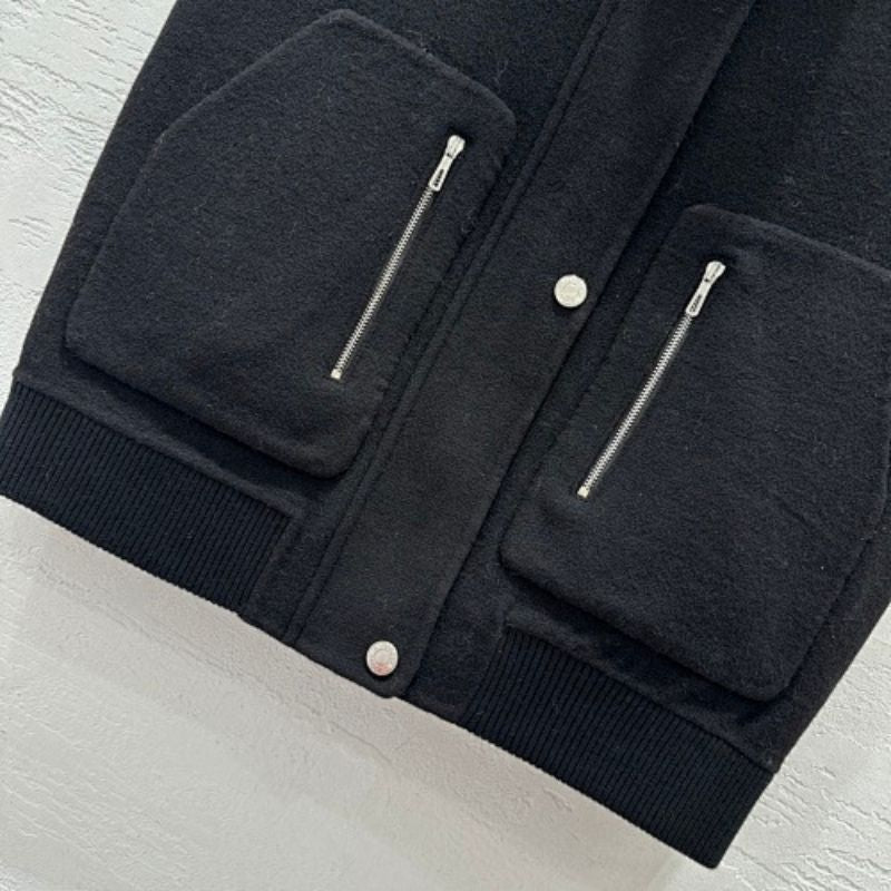 Hermès black sleeveless short bomber jacket