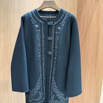 Hermes  long-sleeved coat  with white embroidery