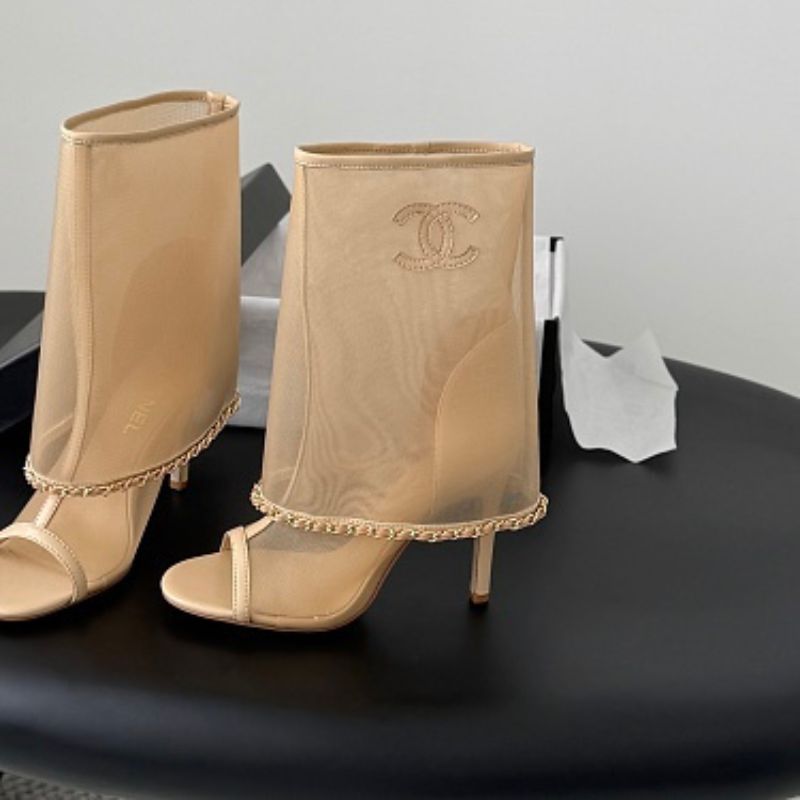 Chanel Mesh Peep-Toe Bootie Sandals