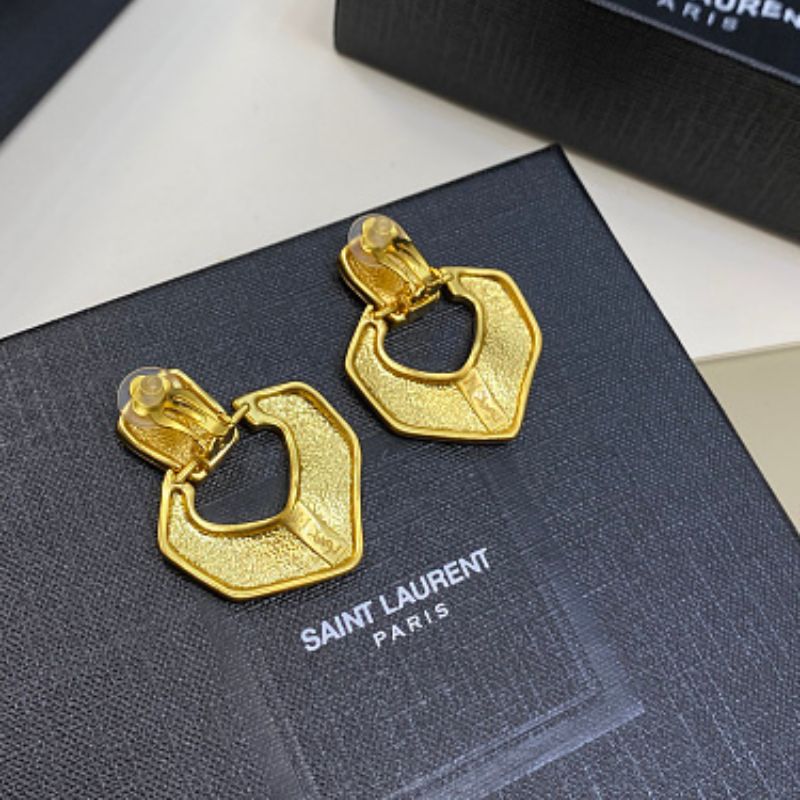 Saint Laurent (YSL) ribbed logo doorknocker hoop earrings,