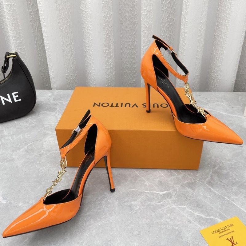 Louis Vuitton a bright orange patent leather pointed-toe pump
