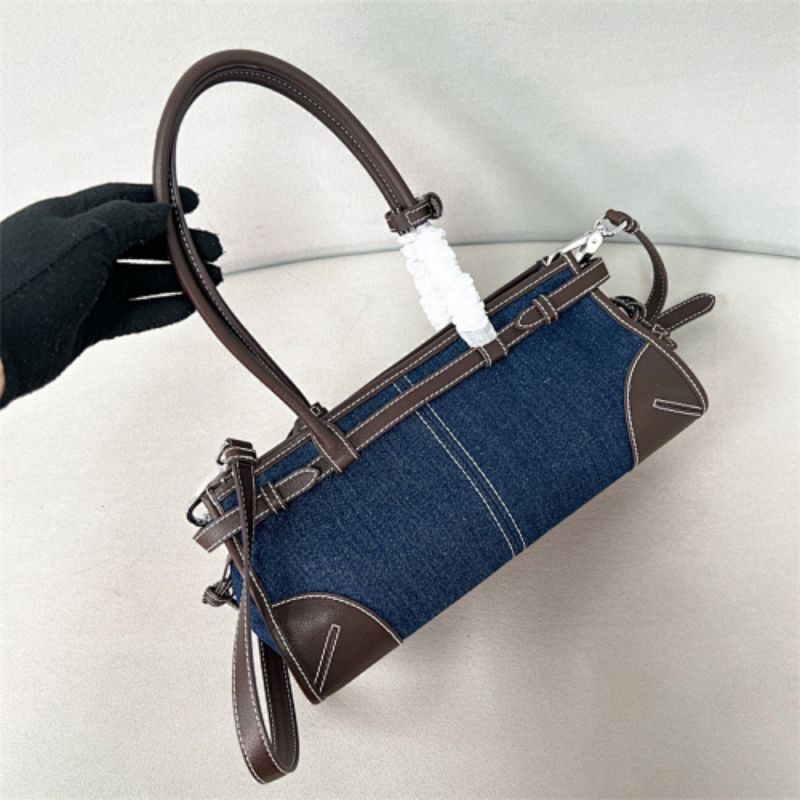 Prada Bonnie Medium Denim and Leather Handbag,
