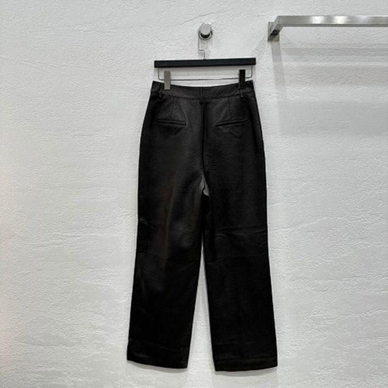 Hermès black, high-waisted, wide-leg faux leather trousers
