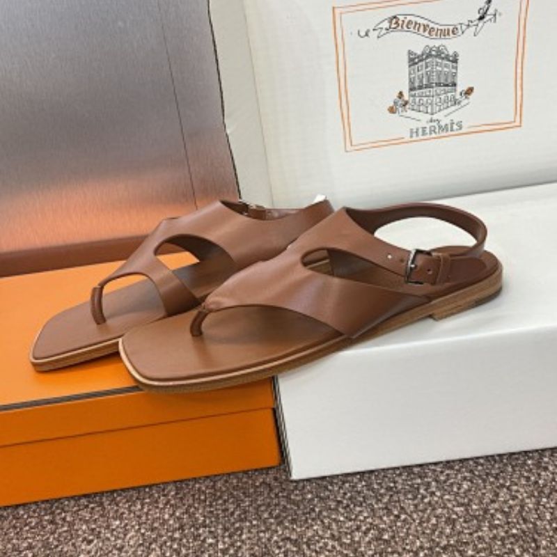 Hermès Karen Sandals in gold/caramel brown calfskin