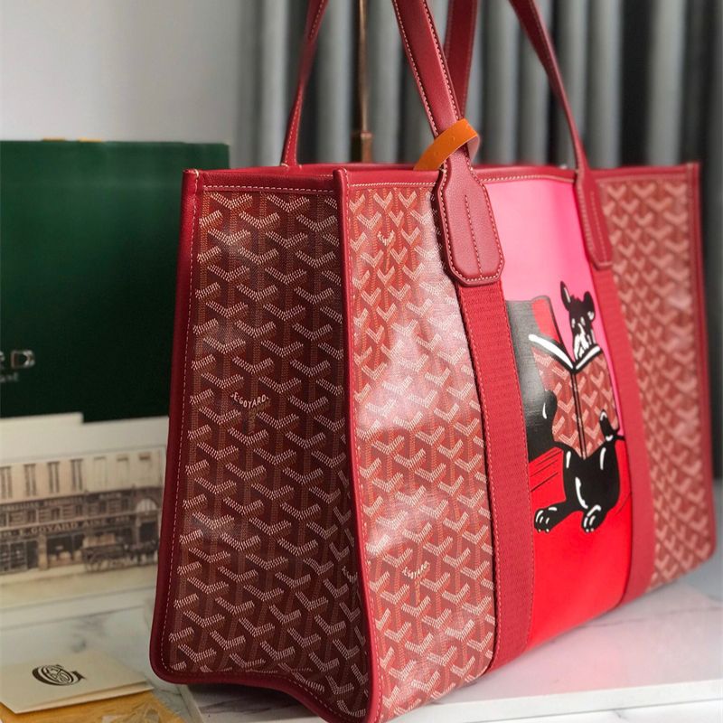 Goyard Villette MM tote bag in red Goyardine canvas.