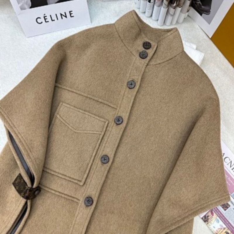 Celine Wool or Cashmere Poncho Coat with Leather Pockets,